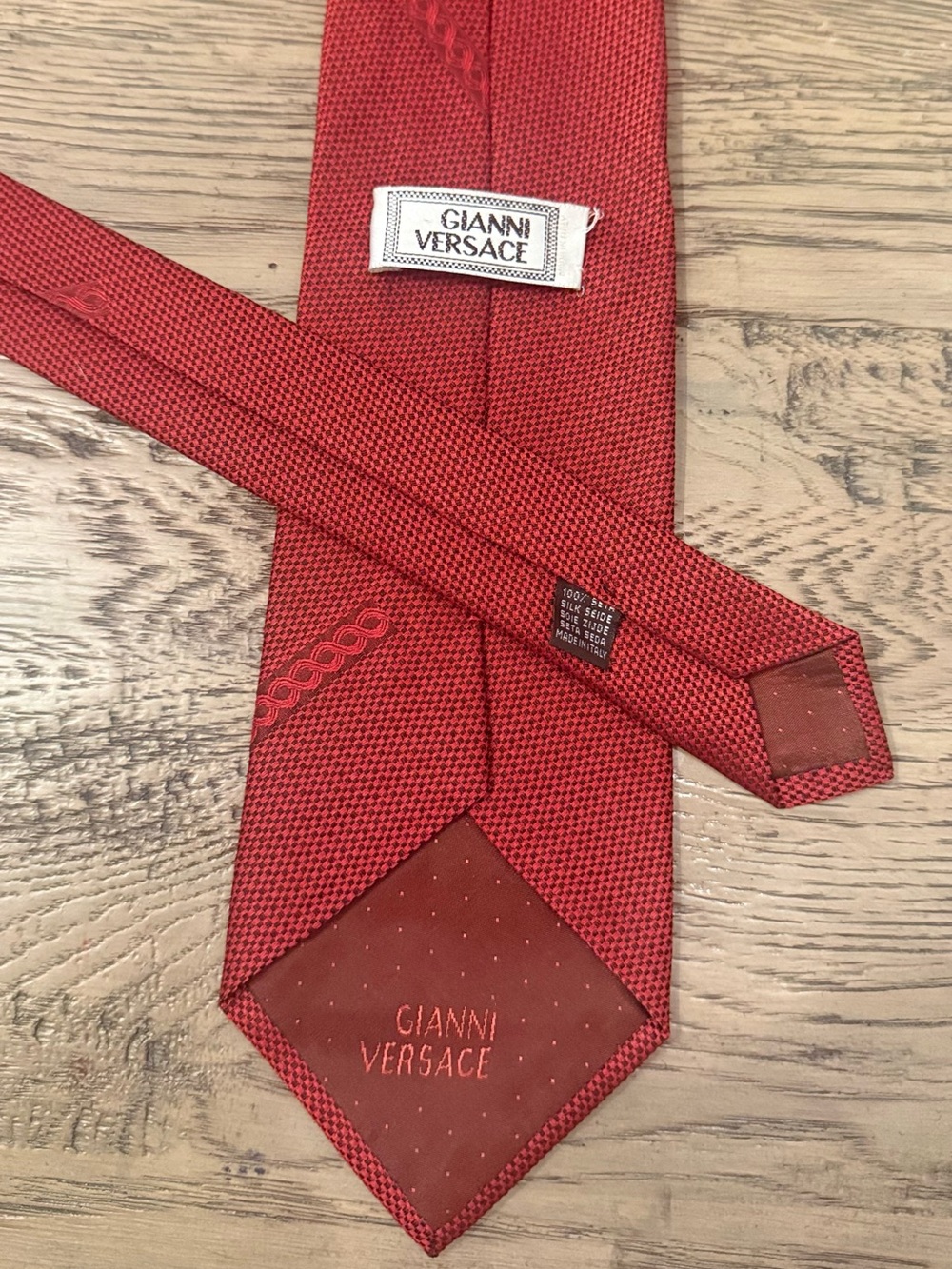 Versace Red Textured Silk Tie
